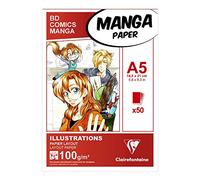 Clairefontaine 94041C Bloc Encollé Papier Manga et Illustration - 50 Feuilles Blanc Extra Lisse A5 14,8x21 cm 100g - idéal pour le Dessin au Feutre à Alcool