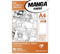Clairefontaine 94045C Étui Manga et Multi-techniques - 40 Feuilles Papier Dessin Blanc Lisse A4 21x29,7 cm 200g - Papier imprimé avec une Graduation Simple - Idéal pour le Dessin au Feutre à Alcool