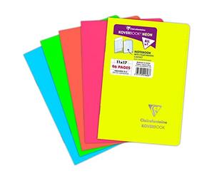 Clairefontaine 941623C Un Carnet Agrafé Koverbook Neon - 11x17 cm - 96 Pages Petits Carreaux - Papier Blanc 90 g - Couverture Polypro Opaque - Couleur Aléatoire