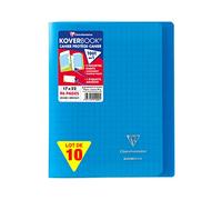 Clairefontaine 951402C Un Lot de 10 Cahiers Agrafés Koverbook Bleus - 17x22 cm - 96 Pages Grands Carreaux - Papier Blanc 90 g - Couverture Polypro