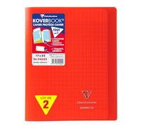 Clairefontaine 951404AMZC Un lot de 2 Cahiers Agrafés Koverbook - 17x22 cm - 96 Pages Grands Carreaux 90 g - Couverture Polypro - Couleur : Rouge