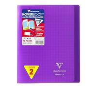 Clairefontaine 951405AMZC Un lot de 2 Cahiers Agrafés Koverbook - 17x22 cm - 96 Pages Grands Carreaux 90 g - Couverture Polypro - Couleur : Violet
