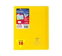 Clairefontaine 951406C Un Lot de 10 Cahiers Agrafés Koverbook Jaunes - 17x22 cm - 96 Pages Grands Carreaux - Papier Blanc 90 g - Couverture Polypro