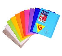 Clairefontaine 951501Cpack Lot de 10 Cahiers Agrafés Koverbook - 17x22 cm - 96 Pages Lignées avec Marge - Papier Blanc 90 g - Couverture Polypro Transparent - Couleurs Aléatoires