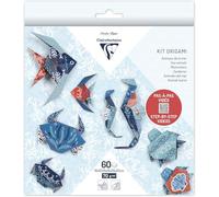 Clairefontaine 95367C - Un kit origami de 60 feuilles 70g/m² (10x10cm - 15x15cm - 20x20cm), Décor Faune marine avec motifs déjà placés pour faciliter le pliage