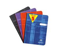 Clairefontaine 9542C Lot de 5 Cahiers Brochures Dos Toilé - A5 14,8x21 cm - 192 Pages Petits Carreaux - Papier Blanc 90 g - Couverture Carte Pelliculée - Couleurs Aléatoires