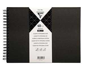 Clairefontaine 95436C - Album à Personnaliser 40 Feuilles 21x24 cm - Papier Noir Épais 185g m² - Couverture Rigide Noire - Spirale noire - Loisirs Créatifs, DIY, Scrapbooking