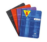 Clairefontaine 9549C Lot de 5 Répertoires Brochures Dos Toilé - A5 14,8x21 cm - 192 Pages Petits Carreaux - Papier Blanc 90 g - Couverture Carte Pelliculée - Couleurs Aléatoires