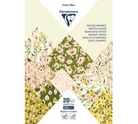 Clairefontaine 95546C - Bloc de 20 Feuilles à Motifs Printemps Format A4 (21x29,7cm) 160g/m² + 2 planches d'étiquettes à découper + Idée Créative - Papier Scrapbooking Loisirs Créatifs