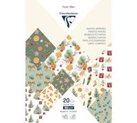 Clairefontaine 95547C - Bloc de 20 Feuilles à Motifs Noël Vitaminé Format A4 (21x29,7cm) 160g/m² + 2 Planches d'Etiquettes + Idée Créative avec un gabarit - Papier Scrapbooking Loisirs Créatifs