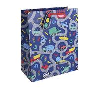 Eurowrap 32235-2C -Un sac cadeau Excellia- Format large - 26,5x14x33 cm - 210g - Motif : véhicules autoroutes - Emballage Cadeaux, Idéal pour : Jeux Société, Puzzles