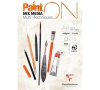 Clairefontaine Bloc papier dessin encollé Paint'On multi-techniques A6 250 g 15 feuilles Blanc
