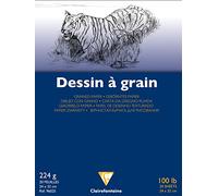 Clairefontaine 96025C Bloc Encollé Papier Dessin à Grain - 20 Feuilles Papier Dessin au Grain Marqué - 24x32 cm 224g - Idéal pour le Dessin Scolaire
