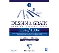 Clairefontaine 96027C Bloc Encollé Papier Dessin à Grain - 20 Feuilles Papier Dessin au Grain Marqué - A3 29,7x42 cm 224g - Idéal pour le Dessin Scolaire