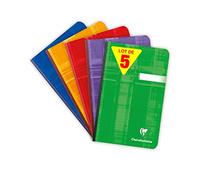 Clairefontaine 9606C Lot de 5 Carnets Brochures Dos Toilé - 11x17cm - 192 Pages Lignées - Papier Blanc 90 g - Couverture Carte Pelliculée - Couleurs Aléatoires