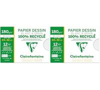 Clairefontaine 96144C - Pochette Dessin Scolaire - 12 Feuilles Papier Dessin Blanc à Grain 100% Recyclé - 24x32 cm 180g - Idéal pour les Arts Plastiques (Lot de 2)