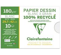 Clairefontaine 96145C - Pochette Dessin Scolaire - 10 Feuilles Papier Dessin Blanc à Grain 100% Recyclé - A3 29,7x42 cm 180g - Idéal pour les Arts Plastiques