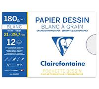 CLAIREFONTAINE - Pochette dessin - Papier à grain P.E.F.C - 21 x 29,7 - 12 feuilles - 180G - Couleur blanche