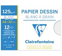 Clairefontaine 96174C - Pochette Dessin Scolaire - 12 Feuilles Papier Dessin Blanc à Grain - 24x32 cm 125g - Idéal pour les Arts Plastiques