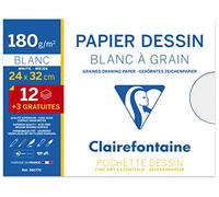 Clairefontaine 96177C - Pochette Dessin Scolaire - 15 Feuilles (12+3 gratuites) Papier Dessin Blanc à Grain - 24x32 cm 180g - Idéal pour les Arts Plastiques