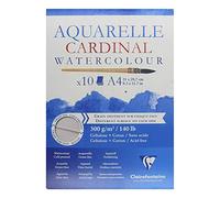 Clairefontaine 96183C Bloc Encollé Cardinal - 10 Feuilles Papier Aquarelle Blanc Coton et Cellulose Double Grain A4 21x29,7 cm 300g - Grain Fin au recto, Grain Torchon au verso