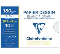Clairefontaine 96185C - Pochette Dessin Scolaire - 10 Feuilles Papier Dessin Blanc à Grain - A3 29,7x42 cm 180g - Idéal pour les Arts Plastiques