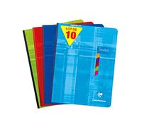 Clairefontaine 9626C Lot de 10 Cahiers de Texte Brochures Dos Toilé - 17x22 cm - 144 Pages Grands Carreaux - Papier Blanc 90 g - Couverture Carte Pelliculée - Couleurs Aléatoires