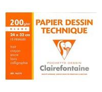 Clairefontaine 96278C - Pochette Dessin Scolaire - 12 Feuilles Papier Dessin Blanc Lisse - 24x32 cm 200g - Idéal pour le Dessin Technique et le Lavis