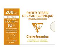 Clairefontaine Pochette dessin scolaire 96288C – 10 feuilles A3 29,7x42 cm 200g blanc lisse