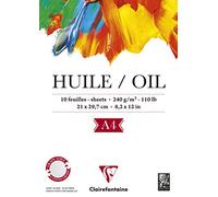 Clairefontaine 96311C - Un bloc encollé 1 côté de papier dessin Huile 10 feuilles 21x29,7 cm 240g, Blanc