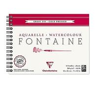 Clairefontaine 96313C Album Spiralé Fontaine - 12 Feuilles Papier Aquarelle Blanc 100% Coton Grain Fin Qualité Professionnelle 18x24 cm 300g