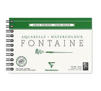 Clairefontaine 96319C Album Spiralé Fontaine - 12 Feuilles Papier Aquarelle Blanc 100% Coton Grain Torchon Qualité Professionnelle 12x18 cm 300g