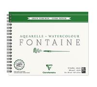 Clairefontaine 96321C Album Spiralé Fontaine - 12 Feuilles Papier Aquarelle Blanc 100% Coton Grain Torchon Qualité Professionnelle 24x30 cm 300g