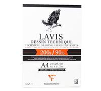 Clairefontaine 96341C - Un bloc encollé 1 côté de papier Lavis Dessin Technique lisse blanc 10 feuilles 21x29,7 cm 200g