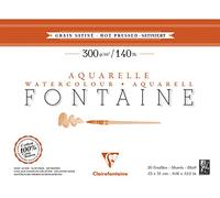 Clairefontaine 96344C Bloc Encollé 4 Côtés Fontaine - 20 Feuilles Papier Aquarelle Blanc 100% Coton Grain Satiné Qualité Professionnelle 23x31 cm 300g