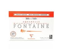 Clairefontaine 96348C Bloc Encollé 1 Côté Fontaine - 12 Feuilles Papier Aquarelle Blanc 100% Coton Grain Satiné Qualité Professionnelle 12x18 cm 300g