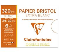 Clairefontaine 96370C - Pochette Dessin Scolaire - 6 Feuilles Papier Bristol Blanc Extra Lisse - 24x32 cm 320g - Idéal pour le Dessin Technique à la Plume