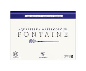 Clairefontaine 96409C Bloc Encollé 4 Côtés Fontaine - 25 Feuilles Papier Aquarelle Blanc 100% Coton Grain Demi-Satiné Qualité Professionnelle 42x56 cm 300g