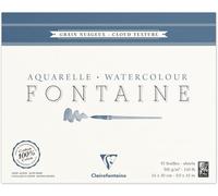 Clairefontaine 96421C Bloc Encollé 4 Côtés Fontaine - 15 Feuilles Papier Aquarelle Blanc 100% Coton Grain Nuageux Qualité Professionnelle 24x30 cm 300g