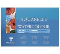 Clairefontaine 96452C Bloc Encollé 4 Côtés Etival - 25 Feuilles Papier Aquarelle Blanc 100% Cellulose Grain Fin Qualité Étude 12x18 cm 200g