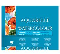 Clairefontaine 96453C Bloc Encollé 4 Côtés Etival - 25 Feuilles Papier Aquarelle Blanc 100% Cellulose Grain Fin Qualité Étude 18x24 cm 200g