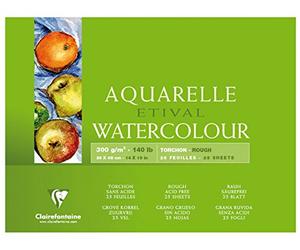 Clairefontaine 96463C - Un bloc encollé 4 côtés de papier dessin Etival Grain Torchon 25 feuilles 36x48 cm 300g, Blanc