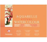 Clairefontaine 96473C Bloc Encollé 4 Côtés Etival - 25 Feuilles Papier Aquarelle Blanc 100% Cellulose Grain Fin Qualité Étude 36x48 cm 300g