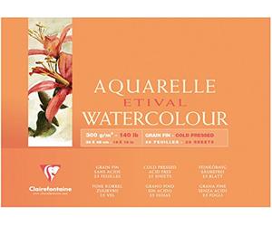 Clairefontaine 96473C Bloc Encollé 4 Côtés Etival - 25 Feuilles Papier Aquarelle Blanc 100% Cellulose Grain Fin Qualité Étude 36x48 cm 300g