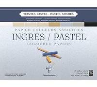 Clairefontaine 96489C Bloc Collé Ingres Pastel - 25 Feuilles Papier Ingres Vergé Teintes Pastel Assorties - 36x48 cm 130g - Idéal pour le Dessin au Crayon, à la Sanguine ou au Fusain