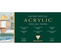Clairefontaine Bloc encollé 4 côtés 96490C Papier dessin Acrylique 10 feuilles 20x40 cm 360 g Blanc