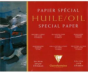 Clairefontaine 96492C - Un bloc encollé 4 côtés de papier dessin Huile 15 feuilles 24x30 cm 240g, Blanc