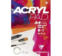 Clairefontaine 96511C - Bloc Collé Acrylpad A4 21x29,7 cm 285g - 15 Feuilles Papier Acrylique Blanc Naturel avec une Surface Presque Lisse - Idéal pour l'Acrylique et la Gouache
