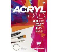 Clairefontaine 96512C - Bloc Collé Acrylpad A3 29,7x42 cm 285g - 15 Feuilles Papier Acrylique Blanc Naturel avec une Surface Presque Lisse - Idéal pour l'Acrylique et la Gouache