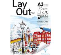 Clairefontaine 96534C Bloc Encollé Papier Layout - 70 Feuilles Papier Blanc Uni Extra Lisse A3 29,7x42 cm 75g - Papier idéal pour le Dessin au Feutre à Alcool